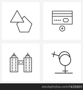 Set of 4 Simple Line Icons of edit, buildings, shapes, credit, city Vector Illustration