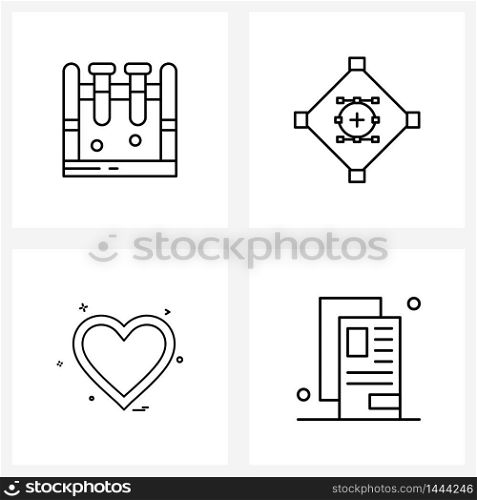 Set of 4 Simple Line Icons of experiment, heart , test tube, communication, favorite Vector Illustration