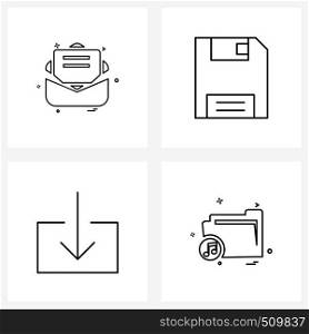 Set of 4 Simple Line Icons of file, download, text, device, folder Vector Illustration