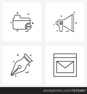 Set of 4 Simple Line Icons of file; food; directory; vole; pin Vector Illustration