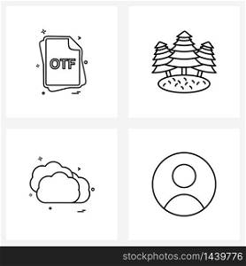 Set of 4 Simple Line Icons of file, nature, files, forest, clouds Vector Illustration