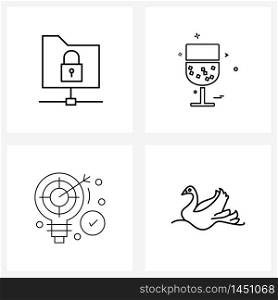 Set of 4 Simple Line Icons of folder, data, sharing, food, duck Vector Illustration