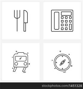 Set of 4 Simple Line Icons of food, travel, knife, call, transportation Vector Illustration