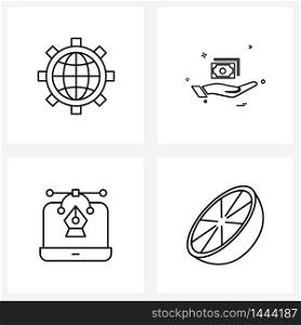 Set of 4 Simple Line Icons of gear, web, money, hands, slice Vector Illustration