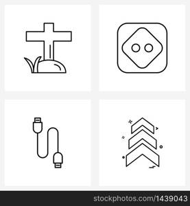 Set of 4 Simple Line Icons of grave, cable, socket, plug, share Vector Illustration