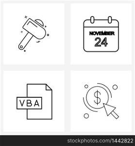 Set of 4 Simple Line Icons of hammer, program, calendar, month, click Vector Illustration