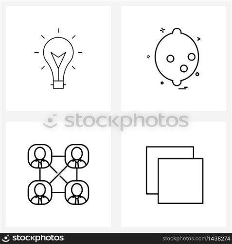 Set of 4 Simple Line Icons of home; network; fruits; fruit ; communicate Vector Illustration