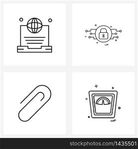 Set of 4 Simple Line Icons of internet; weight machine; lock; paper clip; weight Vector Illustration