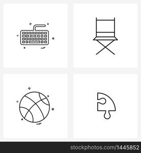 Set of 4 Simple Line Icons of keyboard, sports, chair, folding, ball Vector Illustration