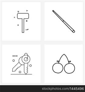 Set of 4 Simple Line Icons of labour, lock, tool, bat, programming Vector Illustration