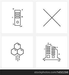 Set of 4 Simple Line Icons of monitor, building, cancel, bee, real estate Vector Illustration