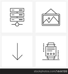 Set of 4 Simple Line Icons of network router, download, gallery, home, information Vector Illustration
