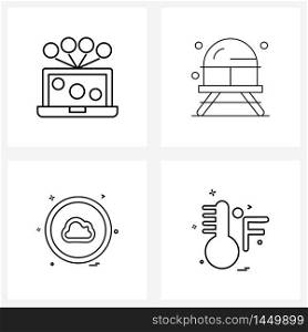 Set of 4 Simple Line Icons of online banking, interface, laptop, chair, temp Vector Illustration