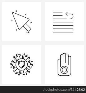 Set of 4 Simple Line Icons of pointer, protection, arrow, formatting, circuit Vector Illustration