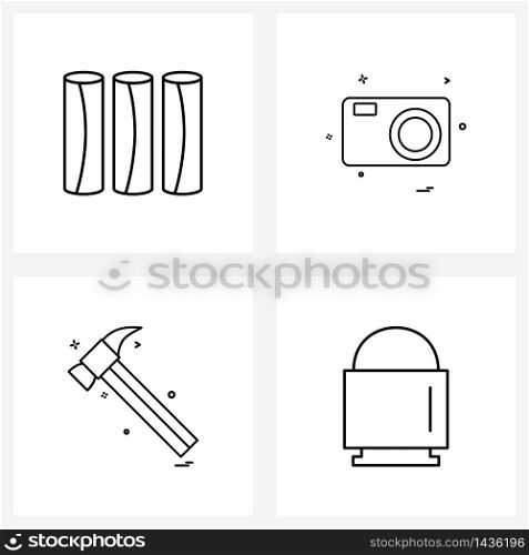 Set of 4 Simple Line Icons of roll; tools; camera; photo; labor Vector Illustration