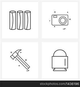 Set of 4 Simple Line Icons of roll; tools; camera; photo; labor Vector Illustration