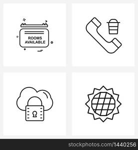 Set of 4 Simple Line Icons of rooms, phone, card, delete, locked Vector Illustration