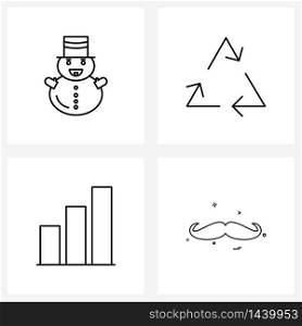 Set of 4 Simple Line Icons of Santa clause, network, arrow, bar, mustache Vector Illustration