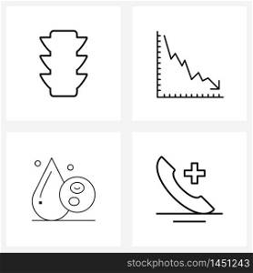 Set of 4 Simple Line Icons of signal, blood, analysis, financial report, biology Vector Illustration
