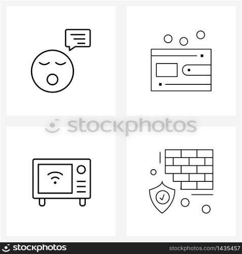 Set of 4 Simple Line Icons of sleeping; connect; chat; shop; microwave Vector Illustration