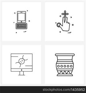 Set of 4 Simple Line Icons of smart phone; dna; hand; two; electronics Vector Illustration