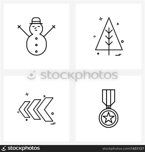 Set of 4 Simple Line Icons of snowman, arrows, festival, Christmas celebrations, Vector Illustration