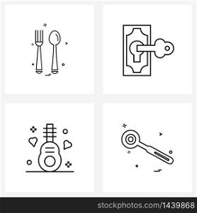 Set of 4 Simple Line Icons of spoon, love, business, planning, romantic event Vector Illustration