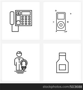 Set of 4 Simple Line Icons of telephone; bulb; shopping; player; man Vector Illustration