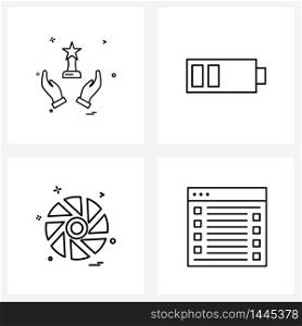 Set of 4 Simple Line Icons of trophy, round, star, hall, list Vector Illustration