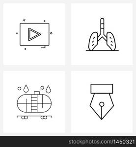 Set of 4 Simple Line Icons of video, wagon, movie, medical, delivery Vector Illustration