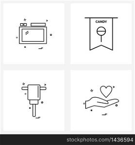 Set of 4 Simple Line Icons of web; jack hammer; internet; dessert; hardware Vector Illustration
