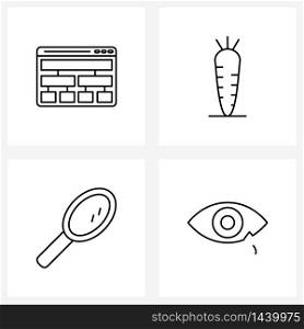 Set of 4 Simple Line Icons of website, makeup, network, vegetable, eye Vector Illustration