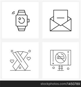 Set of 4 UI Icons and symbols for accessory, ribbon, electronic, email, health Vector Illustration