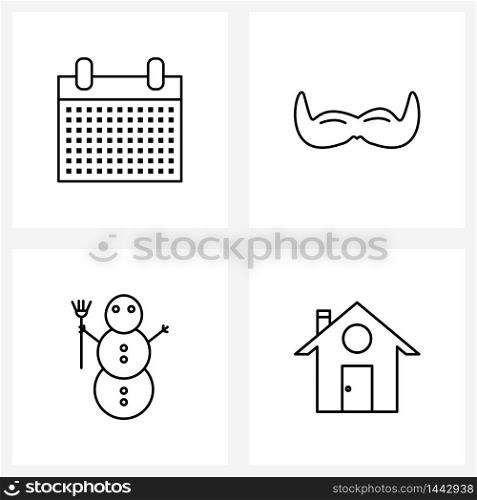Set of 4 UI Icons and symbols for appointment, snow, event, hairs, Santa clause Vector Illustration
