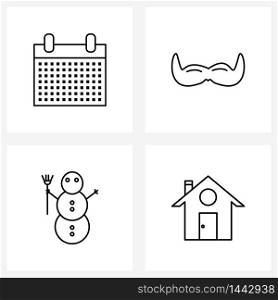 Set of 4 UI Icons and symbols for appointment, snow, event, hairs, Santa clause Vector Illustration