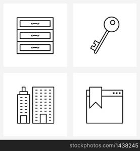 Set of 4 UI Icons and symbols for archive; construction; drawer; security; office Vector Illustration