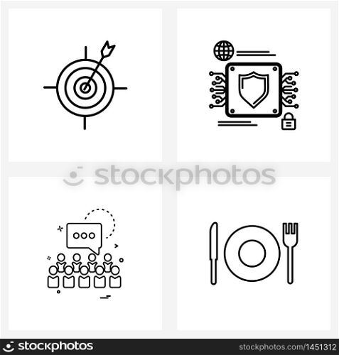 Set of 4 UI Icons and symbols for arrow, chat , work, protection, food Vector Illustration