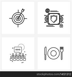 Set of 4 UI Icons and symbols for arrow, chat , work, protection, food Vector Illustration