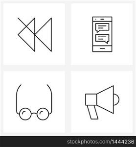 Set of 4 UI Icons and symbols for arrow, glasses, media, chat, optometry Vector Illustration