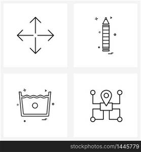 Set of 4 UI Icons and symbols for arrow, water, maximize, stationary, glass Vector Illustration