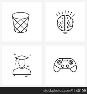 Set of 4 UI Icons and symbols for basket, avatar, brain, avatar, game Vector Illustration