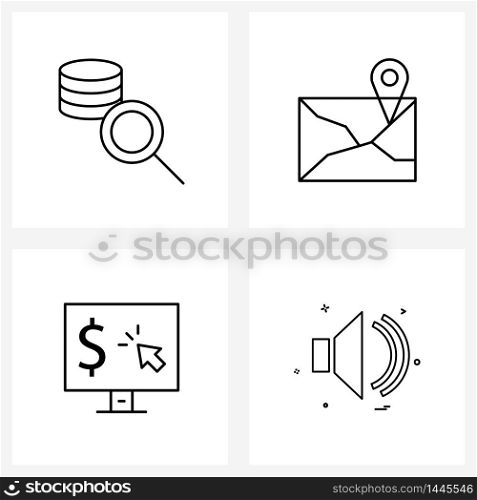 Set of 4 UI Icons and symbols for big data, per, location, shopping, music Vector Illustration