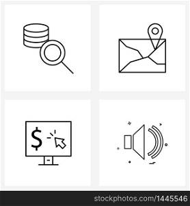 Set of 4 UI Icons and symbols for big data, per, location, shopping, music Vector Illustration
