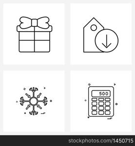 Set of 4 UI Icons and symbols for birthday, Christmas, offer, label, snow Vector Illustration