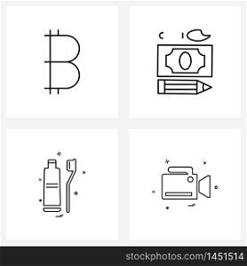 Set of 4 UI Icons and symbols for bit coin, toothpaste, finance, money, brush Vector Illustration