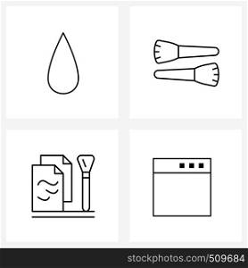 Set of 4 UI Icons and symbols for blood, paint, brushes, art, browser Vector Illustration