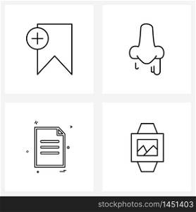 Set of 4 UI Icons and symbols for bookmark, document, nose, health, gallery Vector Illustration