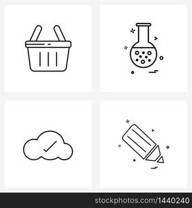 Set of 4 UI Icons and symbols for bucket, network, science, chemical, education Vector Illustration