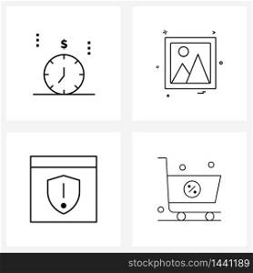 Set of 4 UI Icons and symbols for business, browser, money, picture, website Vector Illustration