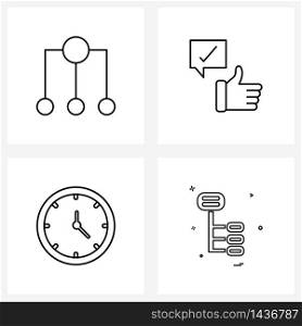 Set of 4 UI Icons and symbols for business; up; share; like; hours Vector Illustration